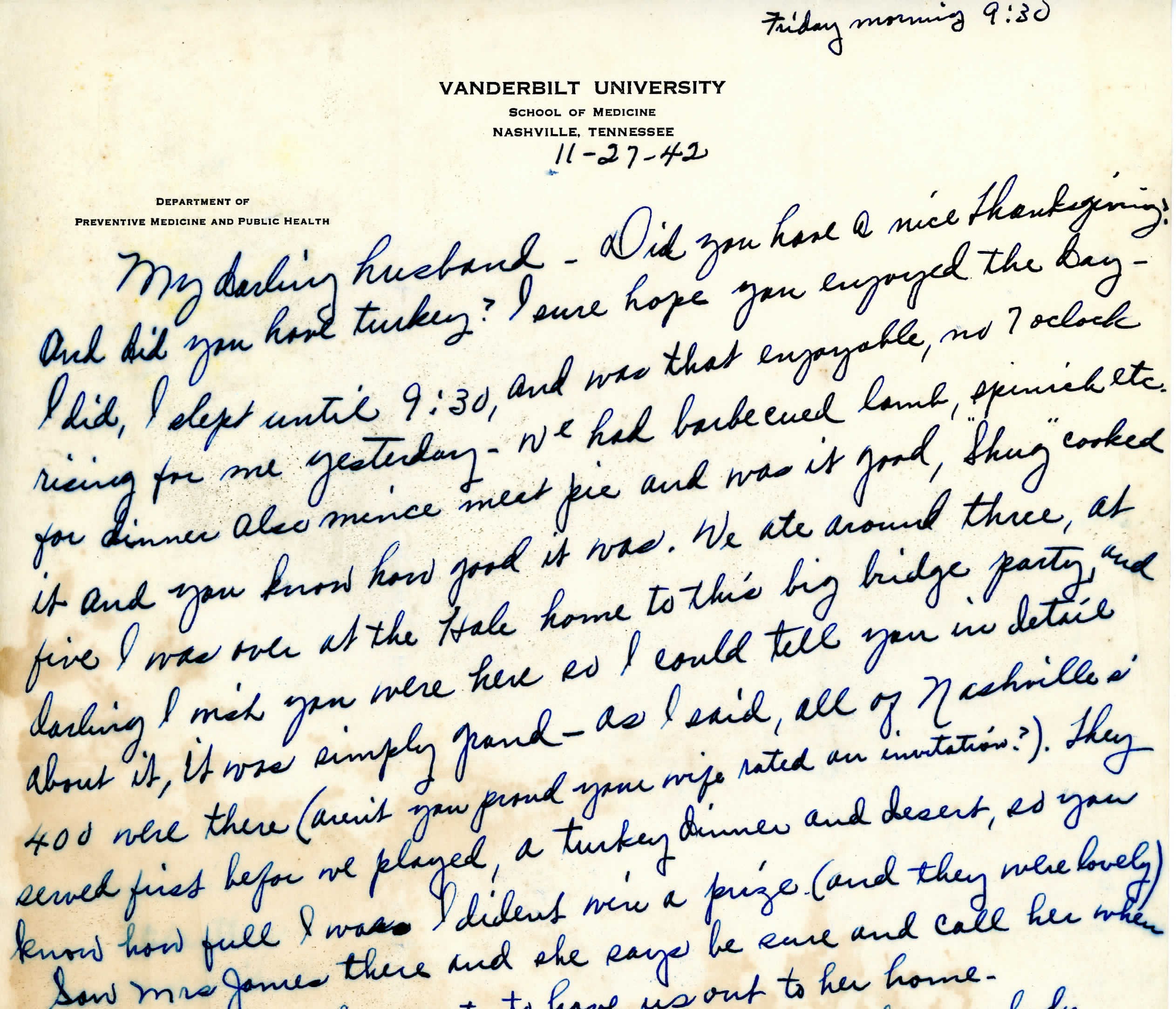 Letter from Jane to Raymond dated 11-27-1942