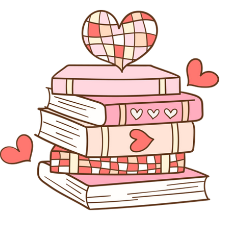 Stack of books with stylized hearts